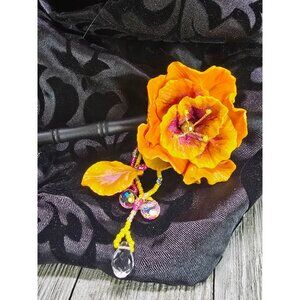 Handcrafted Glass Beaded & Polymer Clay Pink/Yellow Hibiscus Bamboo Hair stick